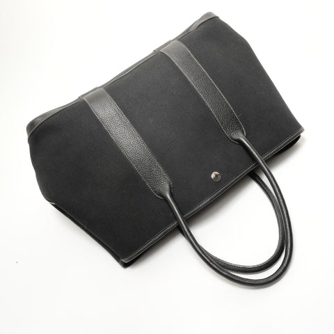 HERMES Garden Party PM Toile Officier Handbag black WS28338