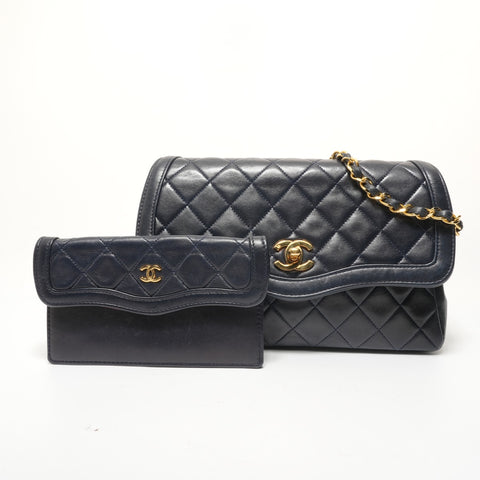 CHANEL Lambskin Matelass bag with pouch Shoulder Bag Navy WS28347