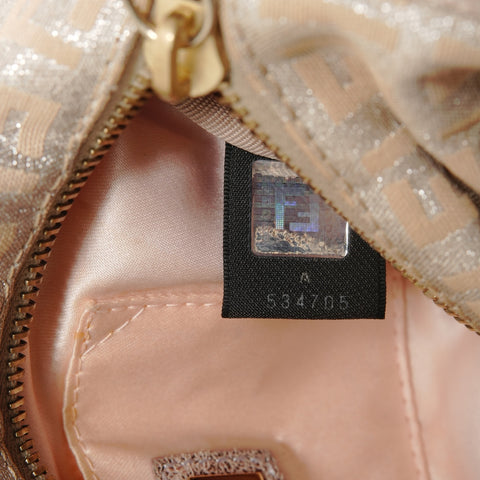 FENDI Zucchino Mini Boston Bag Silver Glitter Handbag pink WS28350