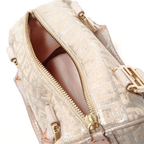 FENDI Zucchino Mini Boston Bag Silver Glitter Handbag pink WS28350
