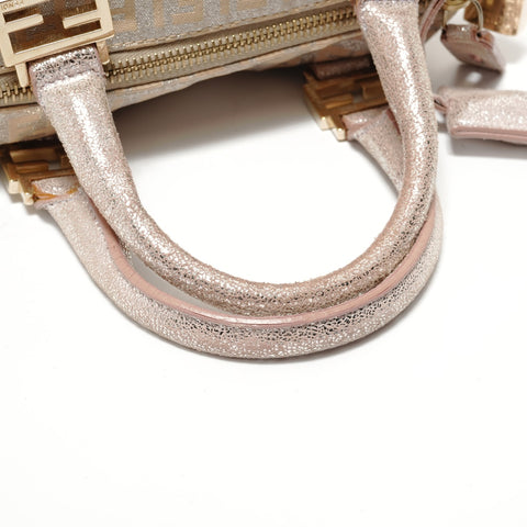 FENDI Zucchino Mini Boston Bag Silver Glitter Handbag pink WS28350