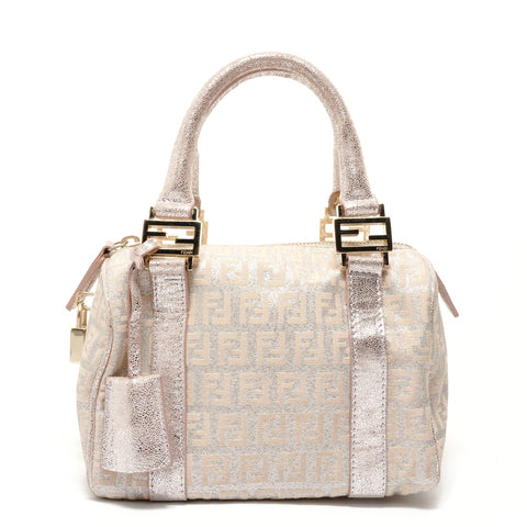 FENDI Zucchino Mini Boston Bag Silver Glitter Handbag pink WS28350