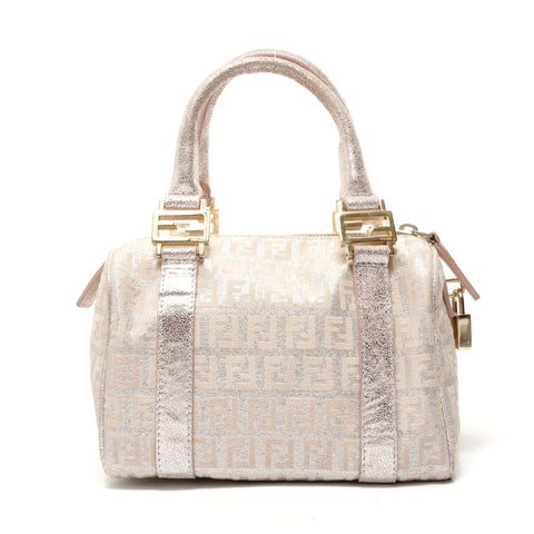 FENDI Zucchino Mini Boston Bag Silver Glitter Handbag pink WS28350