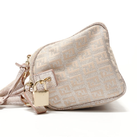 FENDI Zucchino Mini Boston Bag Silver Glitter Handbag pink WS28350
