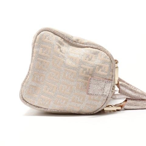 FENDI Zucchino Mini Boston Bag Silver Glitter Handbag pink WS28350
