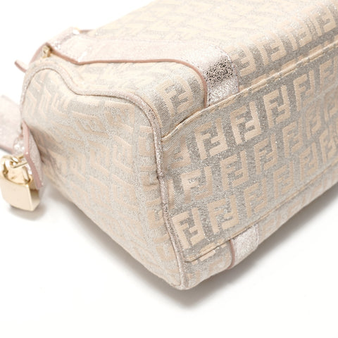 FENDI Zucchino Mini Boston Bag Silver Glitter Handbag pink WS28350