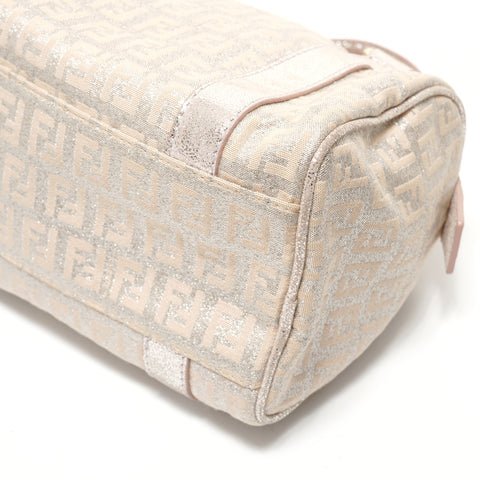 FENDI Zucchino Mini Boston Bag Silver Glitter Handbag pink WS28350
