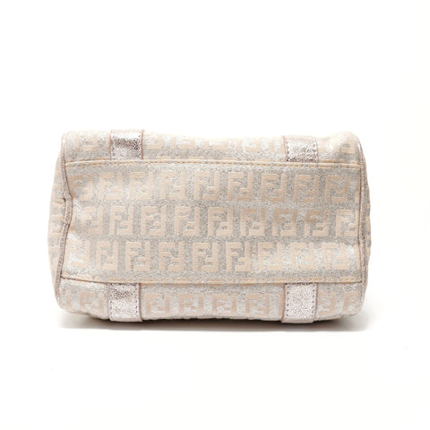FENDI Zucchino Mini Boston Bag Silver Glitter Handbag pink WS28350
