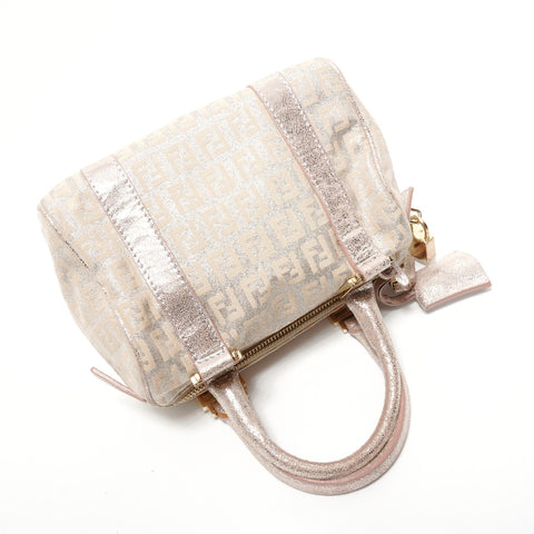 FENDI Zucchino Mini Boston Bag Silver Glitter Handbag pink WS28350