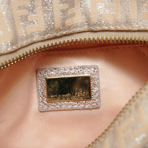 FENDI Zucchino Mini Boston Bag Silver Glitter Handbag pink WS28350