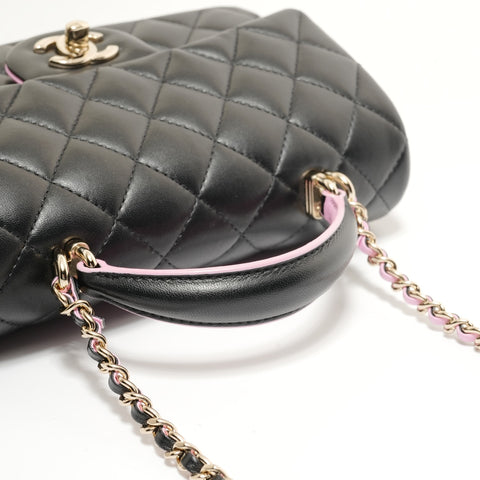 CHANEL Matelass Top Handle Mini Classic 2-way Pink Shoulder Bag black WS28358
