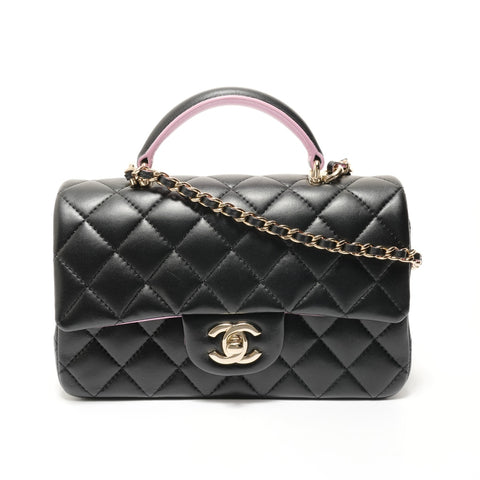 CHANEL Matelass Top Handle Mini Classic 2-way Pink Shoulder Bag black WS28358