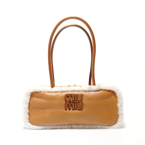 Miu Miu Arcadi Shearling Top Handle Shoulder Bag Brown WS28360