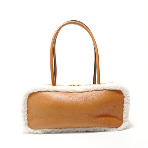 Miu Miu Arcadi Shearling Top Handle Shoulder Bag Brown WS28360