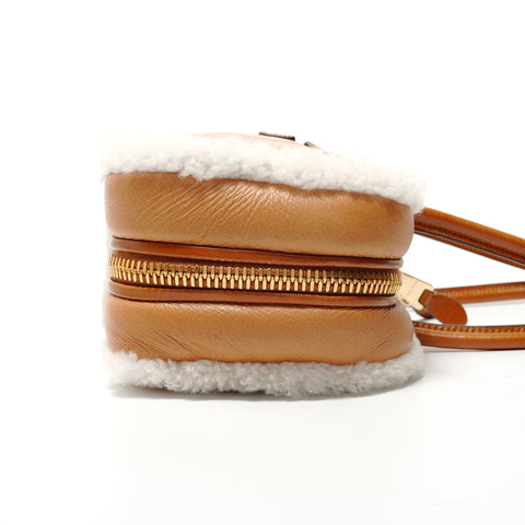 Miu Miu Arcadi Shearling Top Handle Shoulder Bag Brown WS28360
