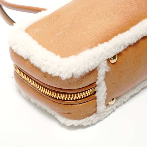 Miu Miu Arcadi Shearling Top Handle Shoulder Bag Brown WS28360