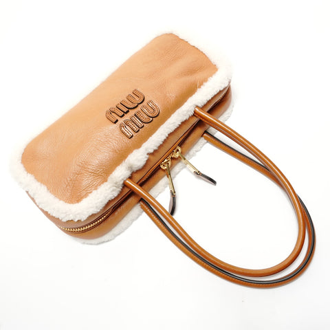 Miu Miu Arcadi Shearling Top Handle Shoulder Bag Brown WS28360