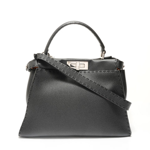 FENDI Leather Peekaboo 2way Selleria Handbag black WS28377
