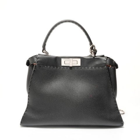 FENDI Leather Peekaboo 2way Selleria Handbag black WS28377