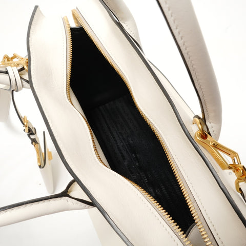 PRADA Bibliotheque Saffiano Leather 2WAY Handbag white WS28378