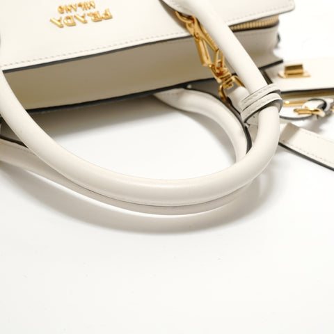 PRADA Bibliotheque Saffiano Leather 2WAY Handbag white WS28378