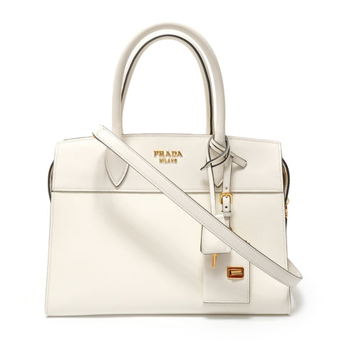 PRADA Bibliotheque Saffiano Leather 2WAY Handbag white WS28378
