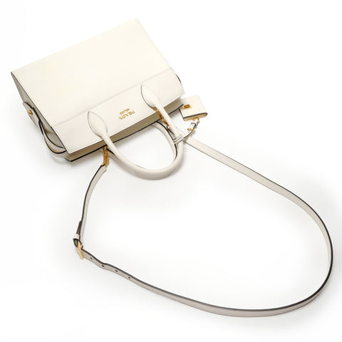 PRADA Bibliotheque Saffiano Leather 2WAY Handbag white WS28378