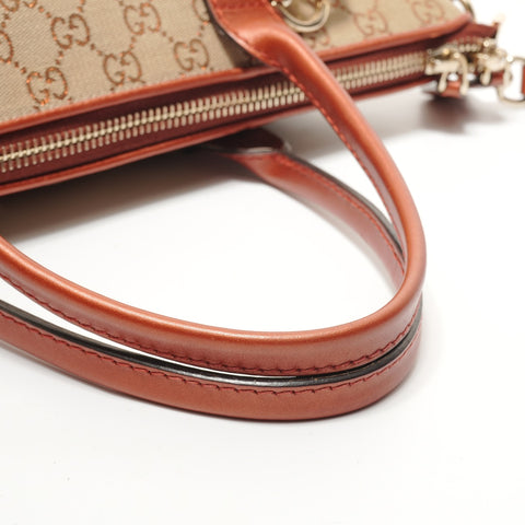GUCCI GG Canvas Glitter Heart Charm Tote Bag Brown WS28379