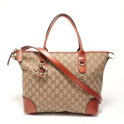 GUCCI GG Canvas Glitter Heart Charm Tote Bag Brown WS28379