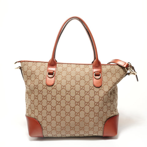 GUCCI GG Canvas Glitter Heart Charm Tote Bag Brown WS28379