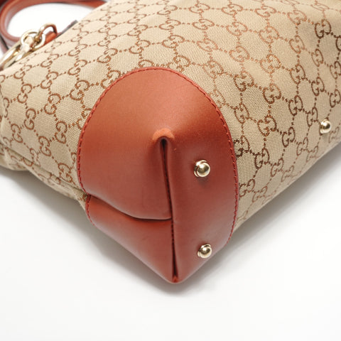 GUCCI GG Canvas Glitter Heart Charm Tote Bag Brown WS28379