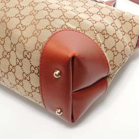 GUCCI GG Canvas Glitter Heart Charm Tote Bag Brown WS28379