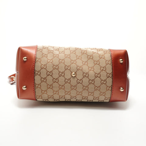 GUCCI GG Canvas Glitter Heart Charm Tote Bag Brown WS28379
