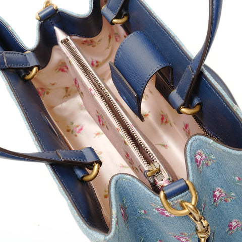 GUCCI GG Marmont Floral Denim 2-Way Handbag blue WS28384