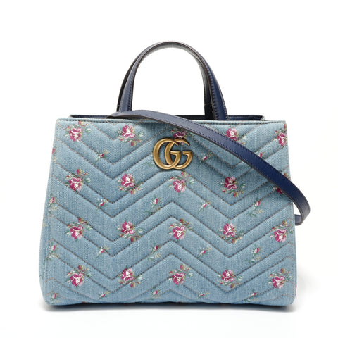 GUCCI GG Marmont Floral Denim 2-Way Handbag blue WS28384