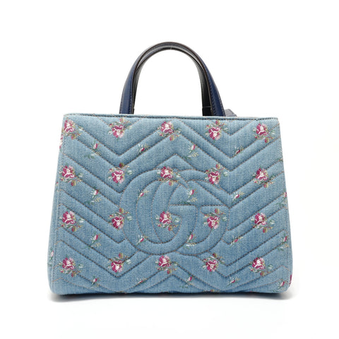 GUCCI GG Marmont Floral Denim 2-Way Handbag blue WS28384