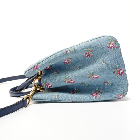 GUCCI GG Marmont Floral Denim 2-Way Handbag blue WS28384