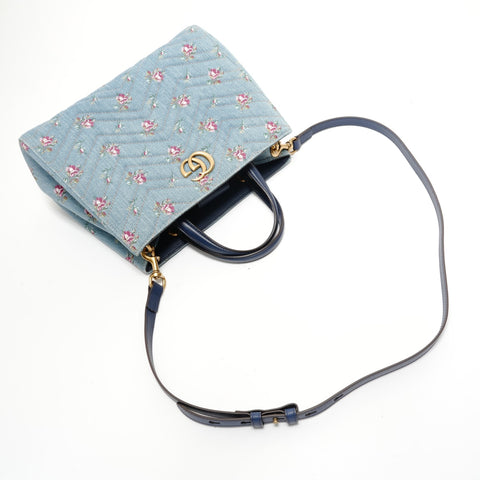 GUCCI GG Marmont Floral Denim 2-Way Handbag blue WS28384