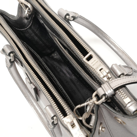 PRADA Galleria Saffiano 2way Handbag Silver WS28385