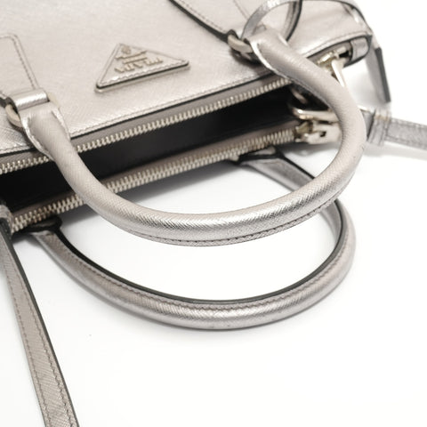 PRADA Galleria Saffiano 2way Handbag Silver WS28385