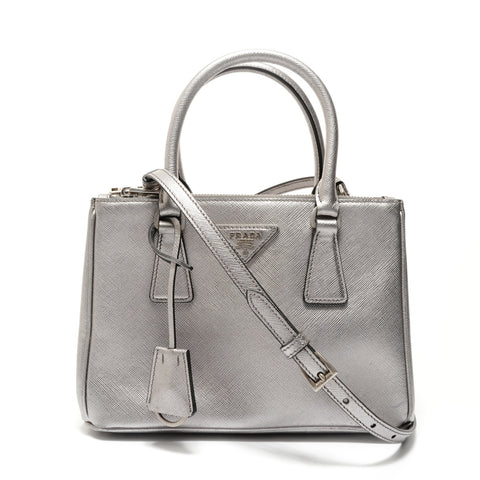 PRADA Galleria Saffiano 2way Handbag Silver WS28385