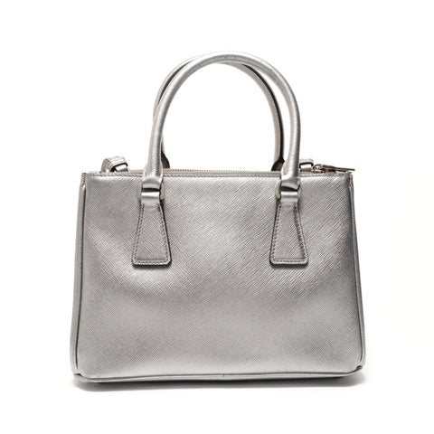 PRADA Galleria Saffiano 2way Handbag Silver WS28385