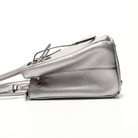 PRADA Galleria Saffiano 2way Handbag Silver WS28385