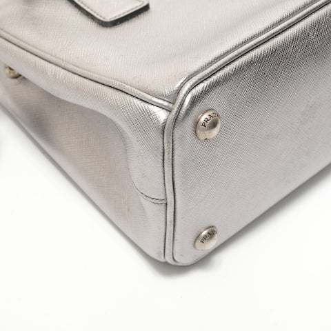 PRADA Galleria Saffiano 2way Handbag Silver WS28385