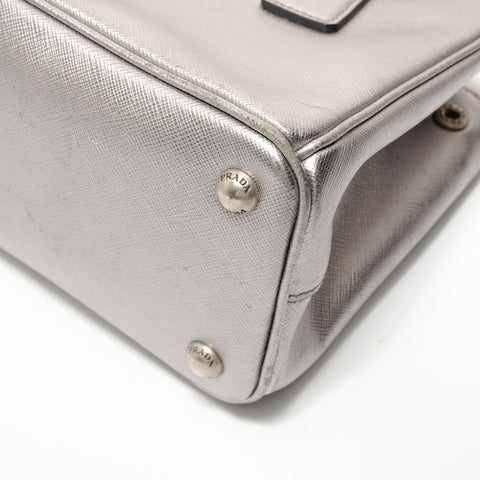 PRADA Galleria Saffiano 2way Handbag Silver WS28385