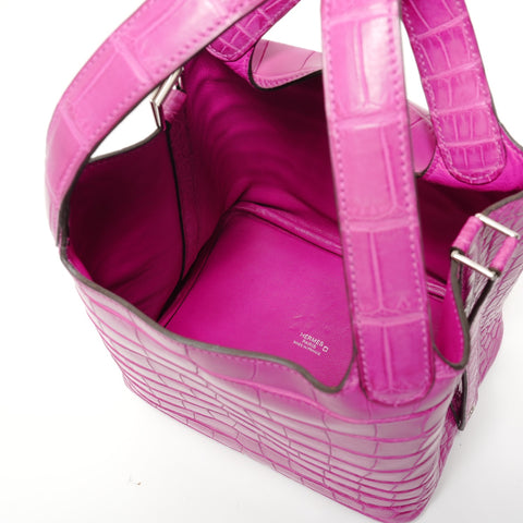 HERMES Picotin Lock PM Alligator Z-stamp Handbag pink WS28386