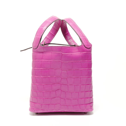 HERMES Picotin Lock PM Alligator Z-stamp Handbag pink WS28386