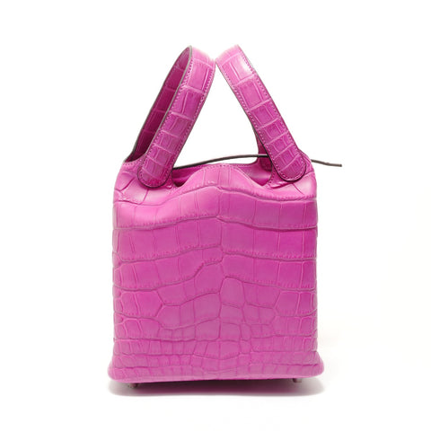 HERMES Picotin Lock PM Alligator Z-stamp Handbag pink WS28386