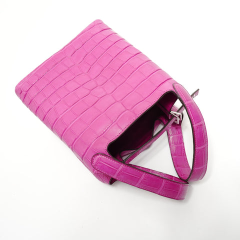 HERMES Picotin Lock PM Alligator Z-stamp Handbag pink WS28386