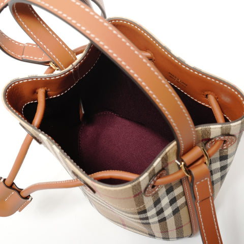 BURBERRY Mini Check Bucket Bag (2-way) Handbag beige WS28387